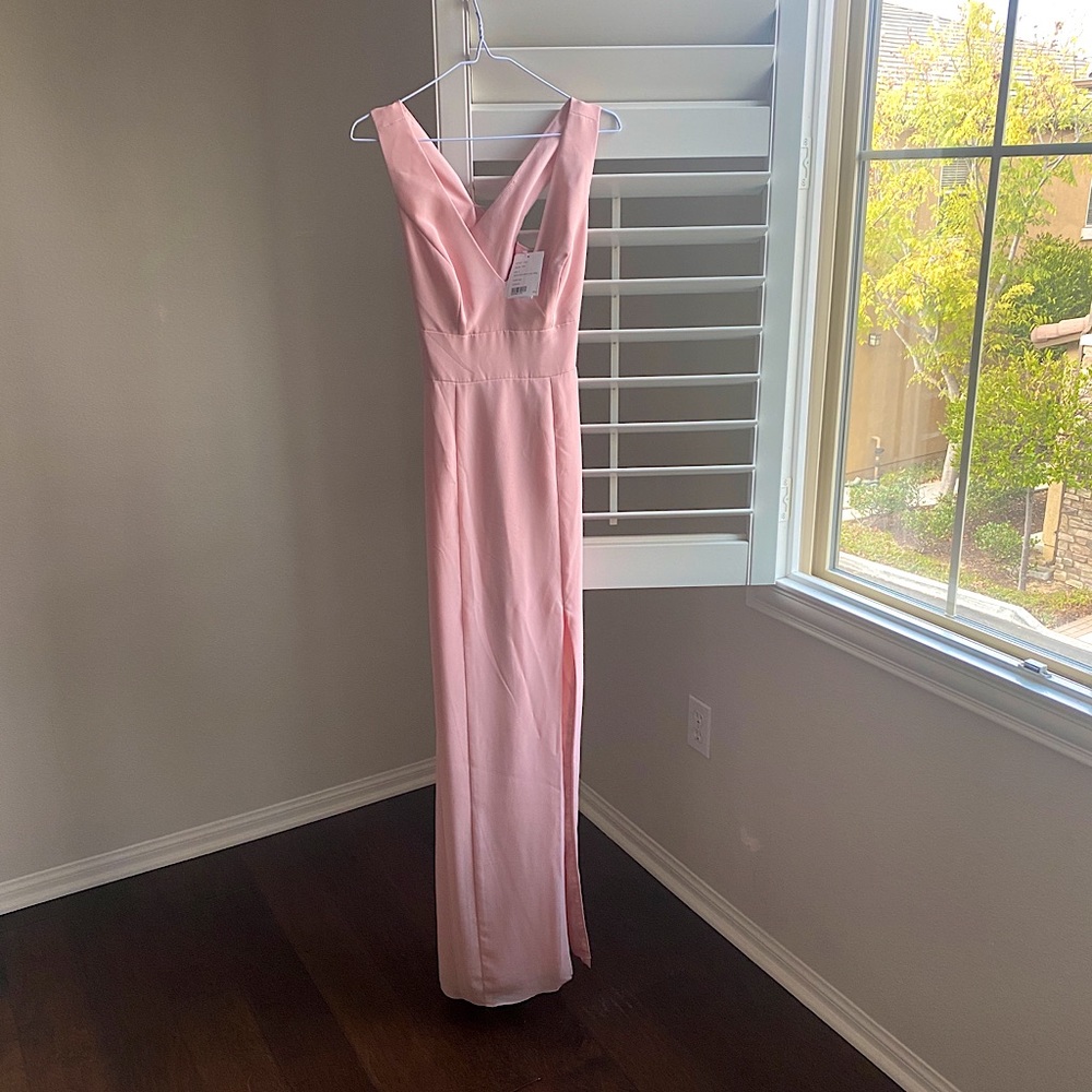 Pink chiffon long gown- Dessy brand
